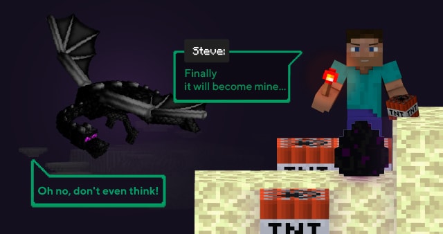 Steve prepares to blow up the dragon with explosives