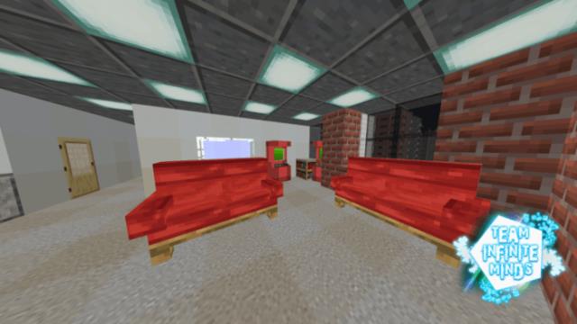 Entrance hall with red sofas and slot machines