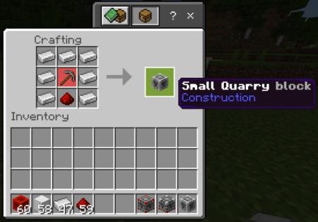 Recipe for crafting a block for creating a small quarry
