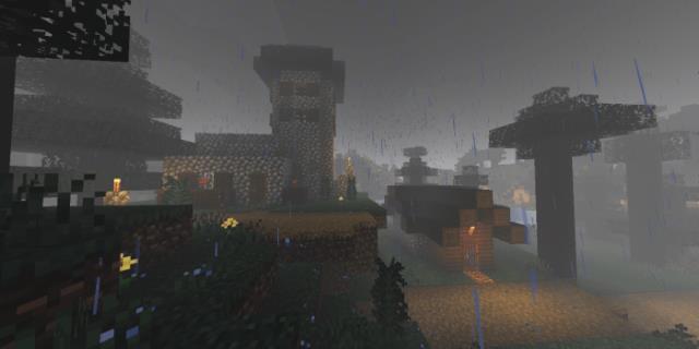 Village in the rain