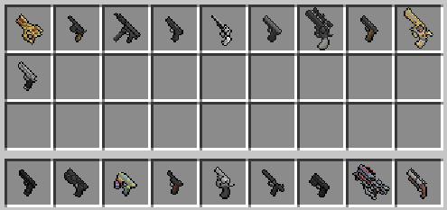 Various types of pistols, revolvers, submachine guns
