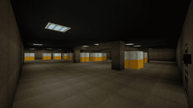 Huge room with yellow and white boxes based on SCP 19