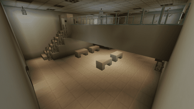 Resting area for prisoners in SCP 19 with benches installed in it