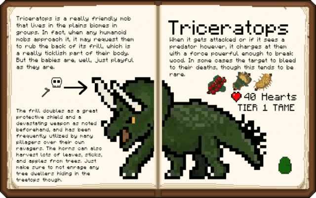 Book description of Triceratops in Minecraft