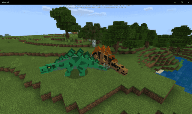 Green and orange stegosaurus in the plain