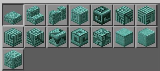 Presented patterns of prismarine blocks and semi-blocks
