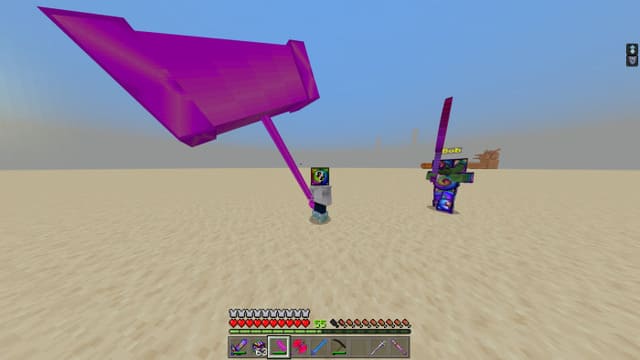 Player with a huge pink weapon